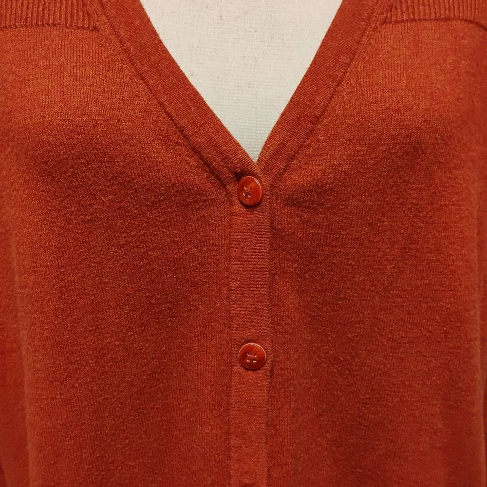 Eddie Bauer Women's Burnt Orange Cardigan Sweater Cotton Lambswool Size XL
